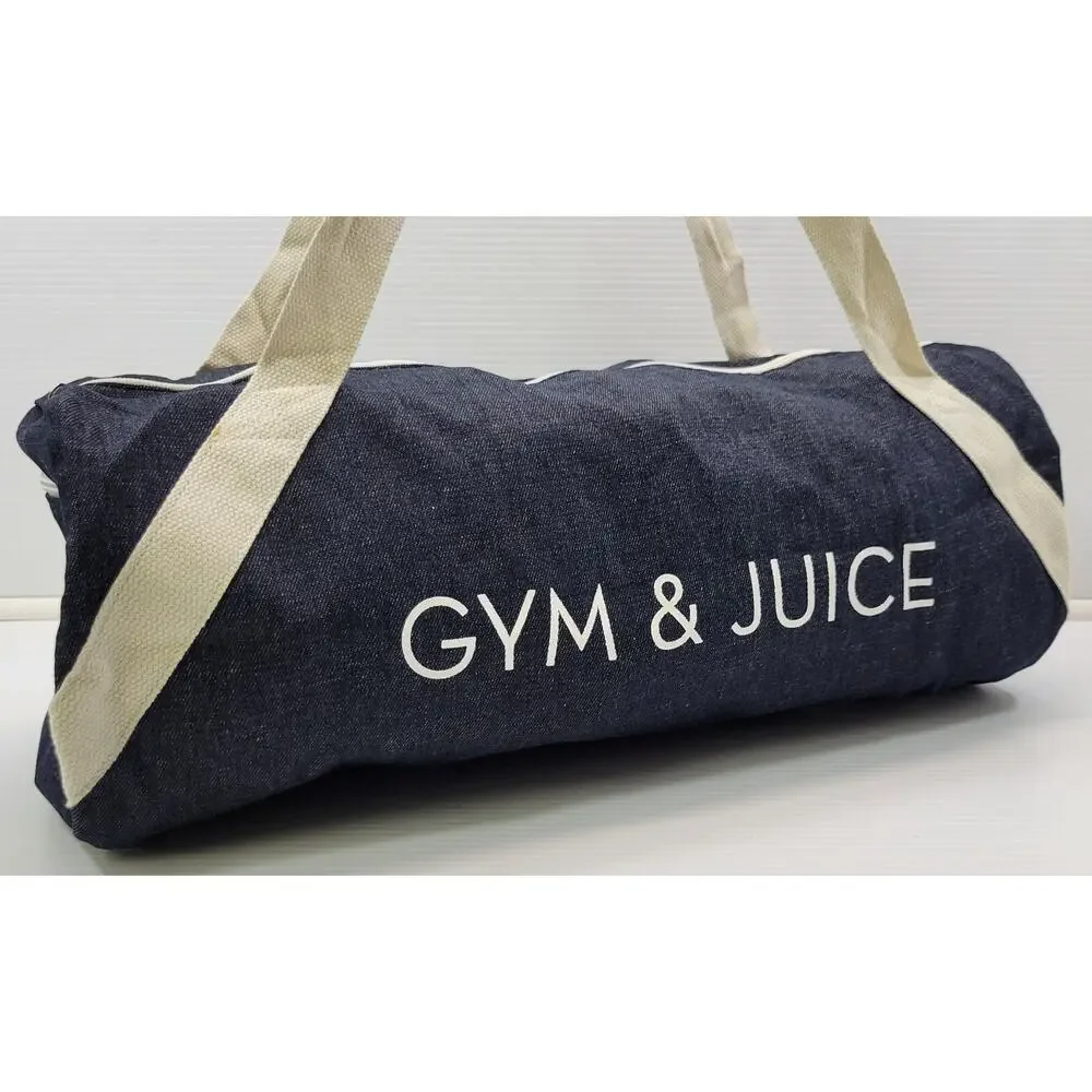 K) Gym & Juice Athletic Blue Denim Shoulder Duffle Bag 19